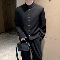 春装红时尚小香风中式立领西服外套男高级金扣夹克0088P115，男装夹克，电商B267