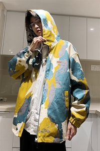 港风泼墨两面穿夹克男秋季卡通印花连帽外套A090-JK69 p115 限138图片