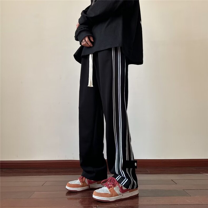 美式高街vibe条纹裤子男女潮牌痞帅设计宽松直筒休闲裤B7266-p36,男装休闲裤,星座1008-1