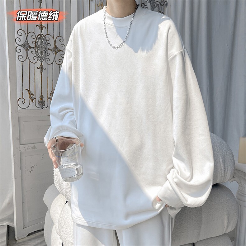 冬款时尚潮牌纯色圆领内搭打底衫保暖双面德绒长袖T恤T21658-P38图片