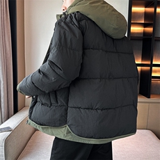 日系复古假两件连帽棉衣男冬季宽松情侣冬季棉服M0829-P103，男装棉衣，星座308B-2