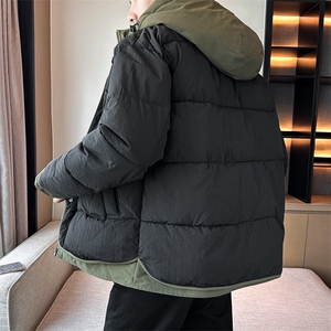日系复古假两件连帽棉衣男冬季宽松情侣冬季棉服M0829-P103图片