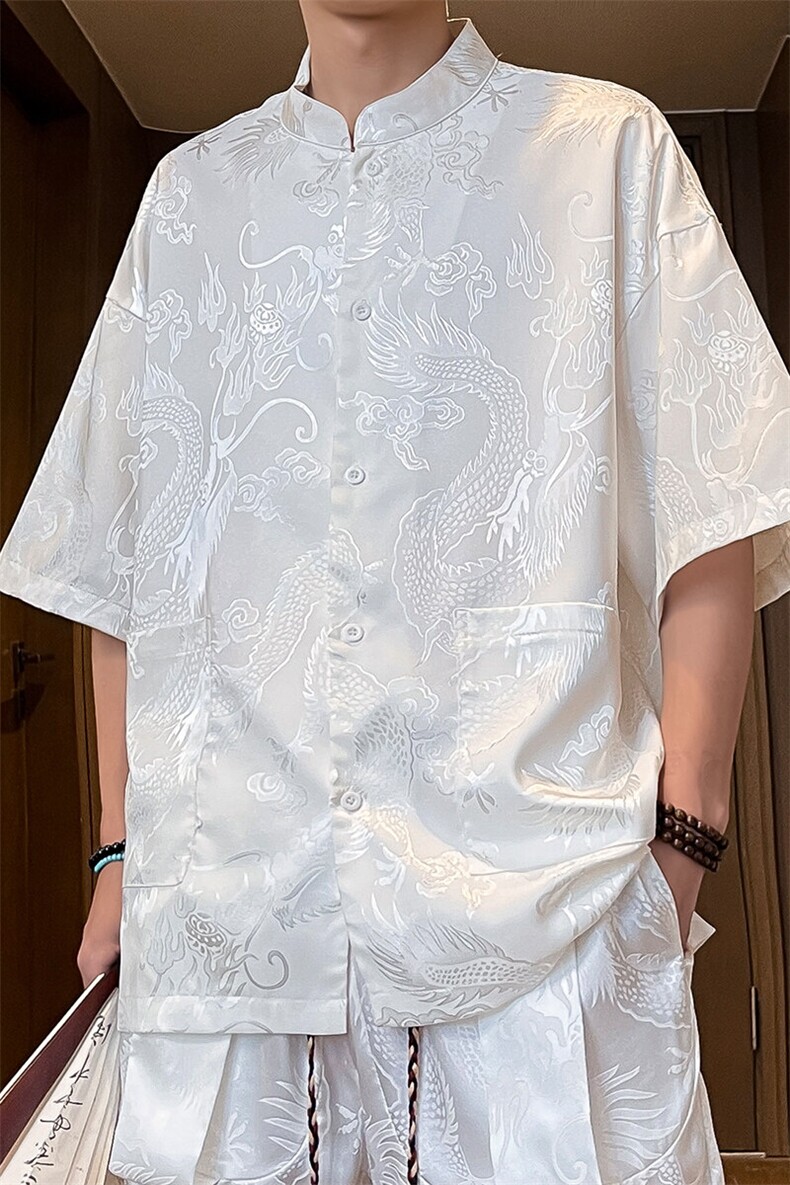 特批P35无差价25夏新中式冰丝暗龙纹薄款风短袖衬衫男士CD2262,男装T恤,电商A001