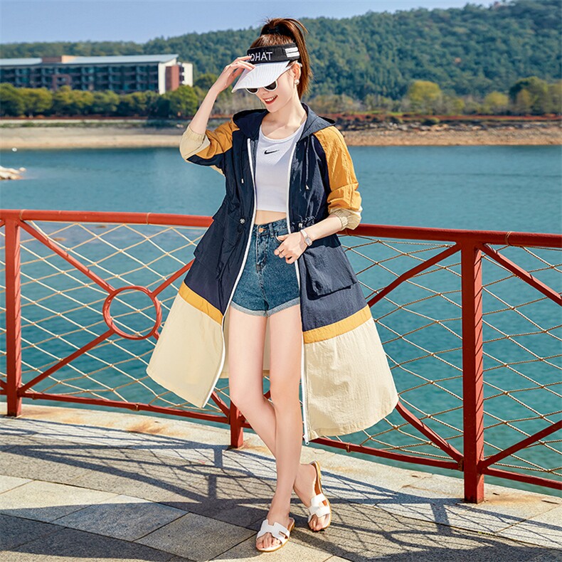 拼色防晒衣女款夏季2023新款大码时尚防晒服轻薄透气开衫外套,女装防晒衣,可可小西