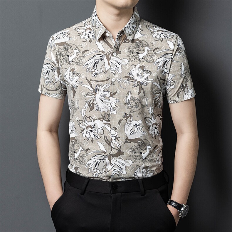 YL5225春夏男士新款短袖衬衫青年修身翻领衬衣休闲打底衫图片