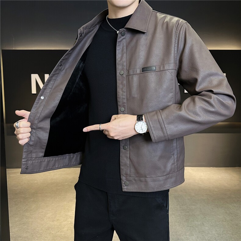 加绒皮衣男士外套冬季2025新款潮牌复古皮夹克A313-25905-P150,男装夹克,电商A313