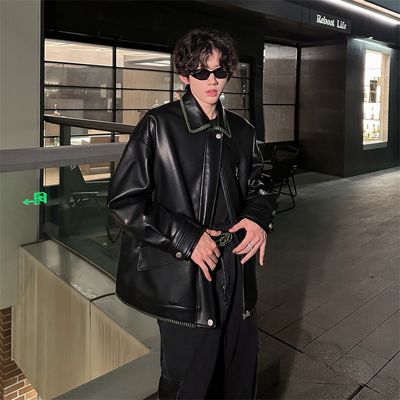 秋冬新款大贴袋PU皮衣设计款潮男外套A071-6603-P118，男装皮衣，电商A071
