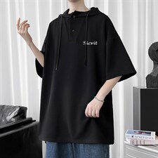 LD54098-P45连帽短袖t恤男大码胖子带帽五分袖中袖，男装T恤，电商A040