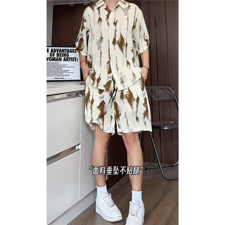短袖衬衫男+短裤男套装男100%聚酯纤维M-5XL大码TZ78722P50控98图片