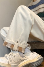 加绒毛呢裤男直筒垂感阔腿特大码胖子休闲裤K906P55控78，男装休闲裤，电商D206-1