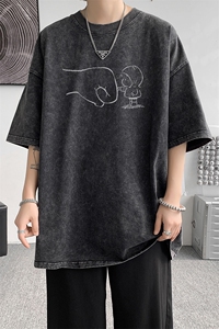 水洗重磅新款夏季复古简约短袖T恤男生宽松打底衫体恤 DT3621/P35图片