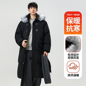 现货 中长款棉衣男冬季加厚棉袄宽松连帽毛领棉服外套M107-P120图片