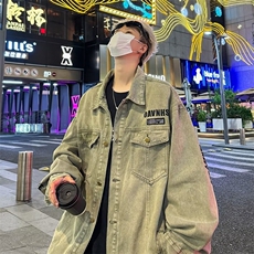 美式潮牌字母刺绣牛仔夹克男春秋帅气宽松复古休闲外套JK2225，男装夹克，星座1116A-1（原606A）