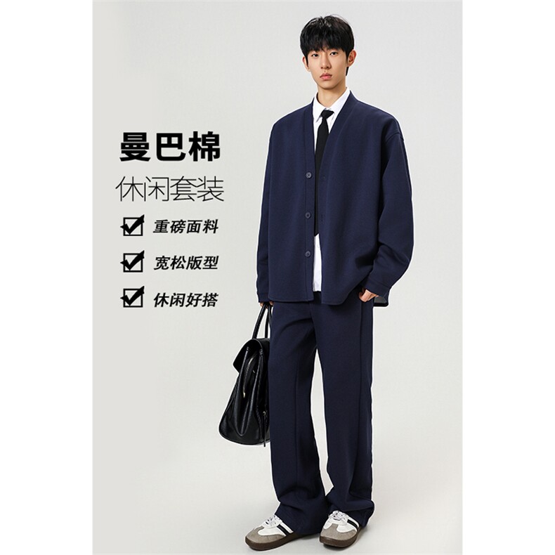 2026新款纯色曼巴棉开衫外套休闲裤套装男J5248+K24018特P95控178，男装休闲套装，电商A001