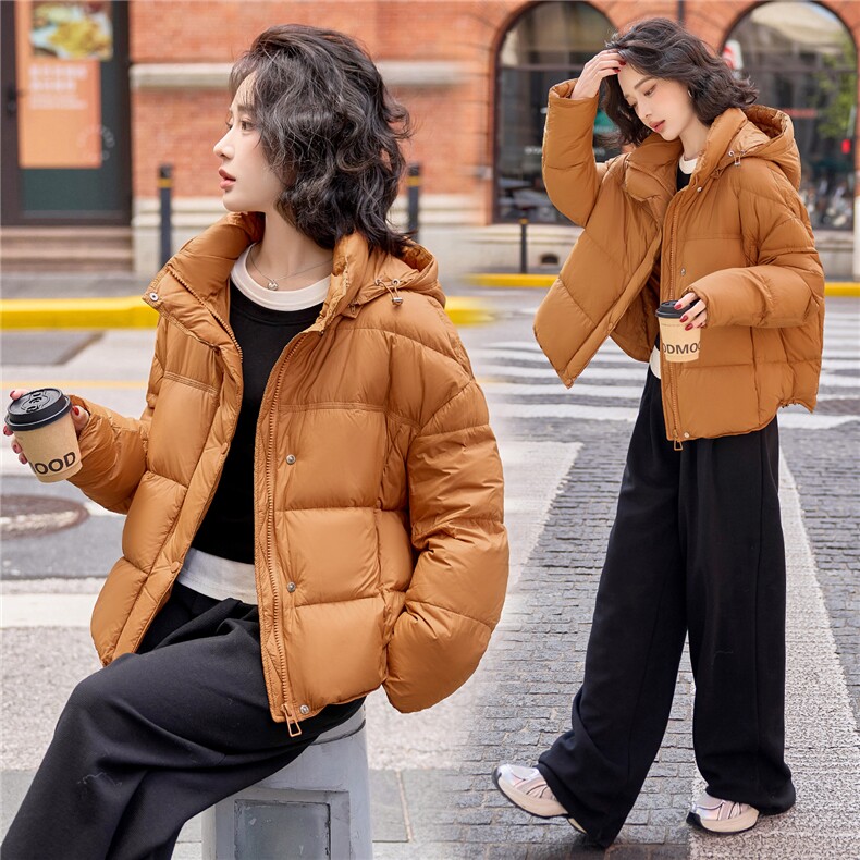 现货新款冬装白鸭绒羽绒服女短款宽松连帽加厚外套,女装羽绒服,梦懿尔
