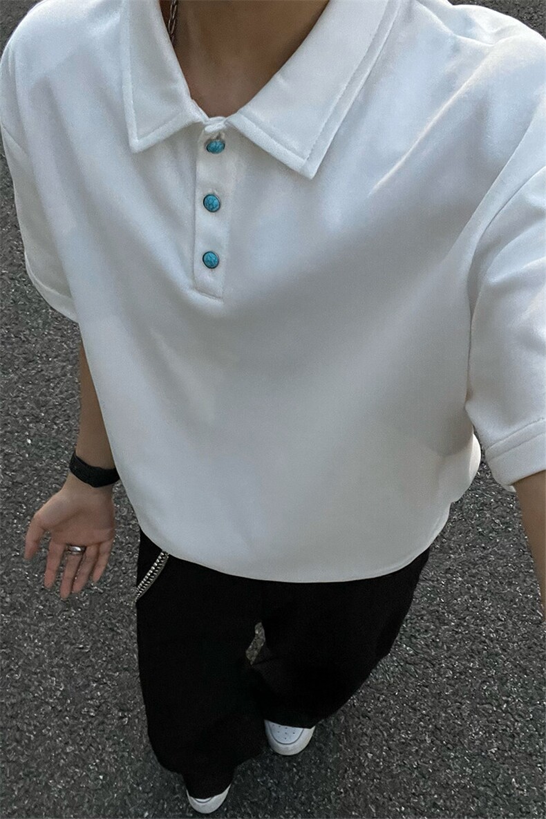 夏装新款绿松石扣子翻领重磅短袖T恤夏季男装半袖POLO衫S426特28,男装Polo衫,电商A233-1
