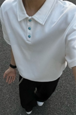 夏装新款绿松石扣子翻领重磅短袖T恤夏季男装半袖POLO衫S426特28，男装Polo衫，电商A233-1