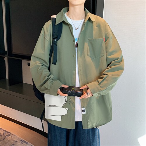 春季长袖衬衫男宽松港风衬衣男外套男CSCS281-P35,男装衬衫,电商B371