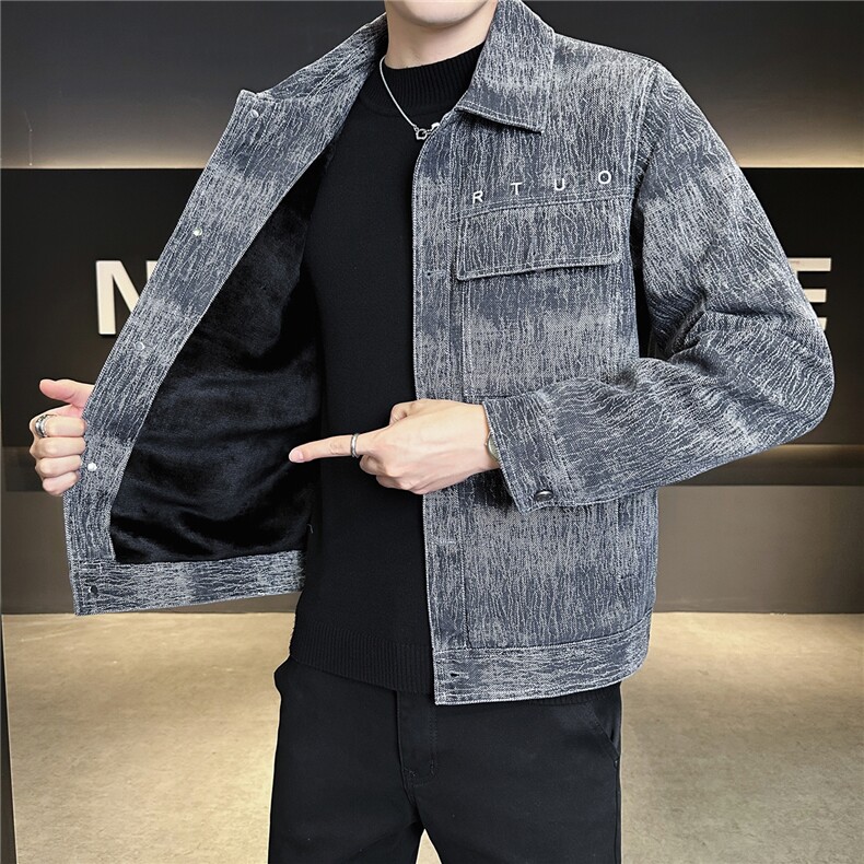 加绒加厚牛仔夹克外套秋冬2025新款水洗潮牌刺绣A313-99527-P145,男装夹克,电商A313