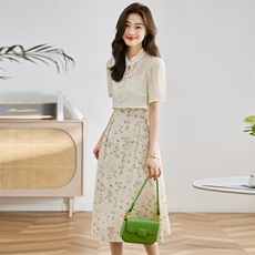 时尚复古印花套装裙女2025年夏季新款新中式吊带裙两件套，女装套装/套裙，采品优优