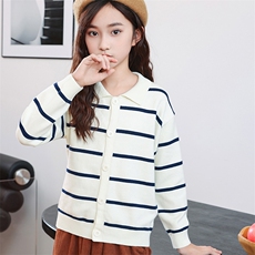 新款宽条纹纯棉针织衫舒适百搭尽显活力风采，童装儿童针织衫，暖姿羊绒童装店
