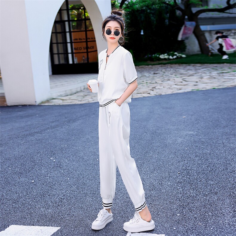 套装女夏2022年夏季新款女装时尚休闲冰丝醋酸休闲拼接欧货女装,女装套装/套裙,瑶迪依秀