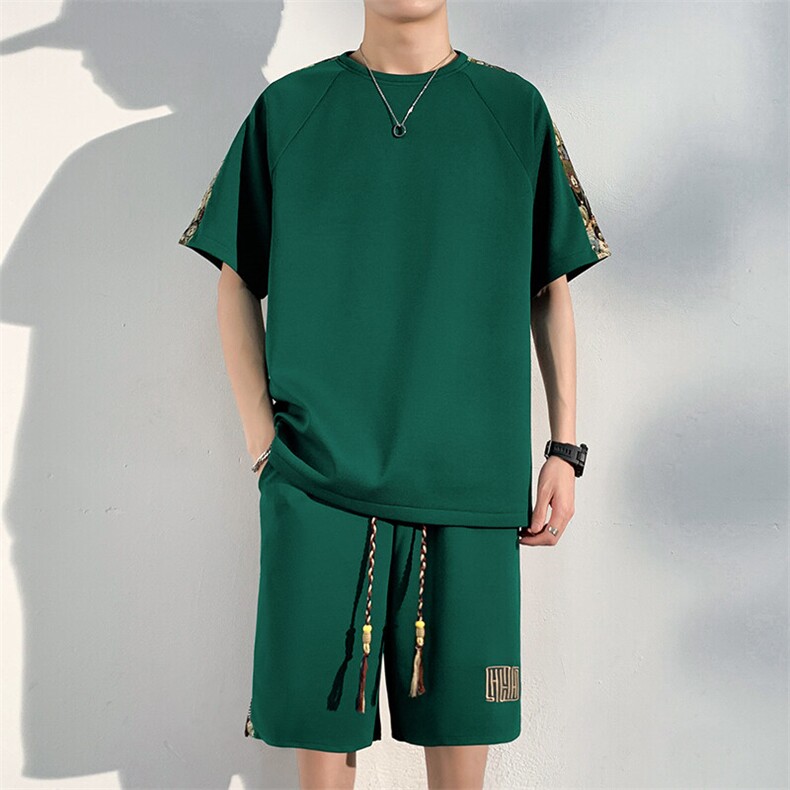 夏季男式休闲运动套装刺绣T恤两件套短裤薄一套A266-TZ9907-P47图片