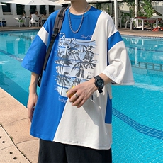 数据！设计感拼接撞色短T恤夏季宽松休闲男上衣XT228-P45控68，男装T恤，电商B370