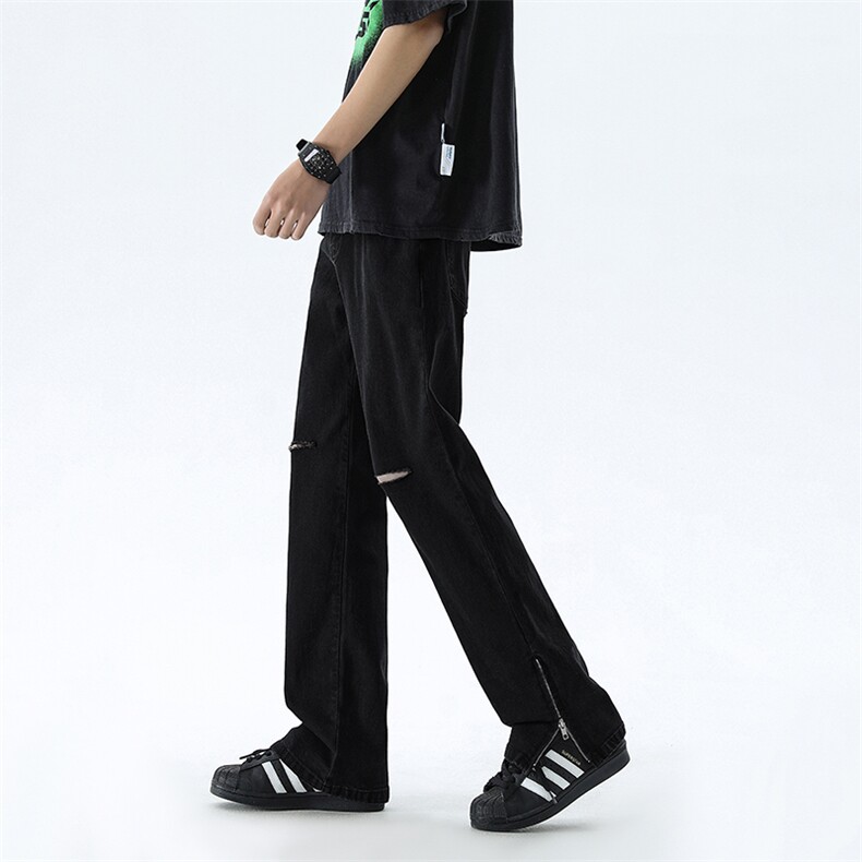 B221美式ins高街暗黑修身拉链破洞弹力牛仔裤LK24181-P60控78,男装牛仔裤,电商B221