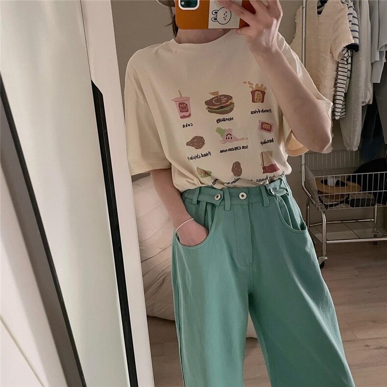 夏季新款现货，可调节韩色彩牛仔裤，女装牛仔裤，单井 Single Well