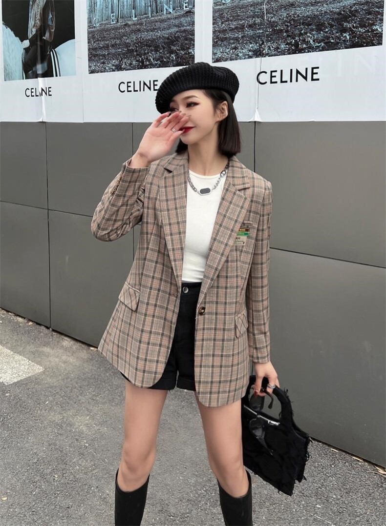 【现货】春装新款韩版修身格子时尚西装，女装西装，名怡