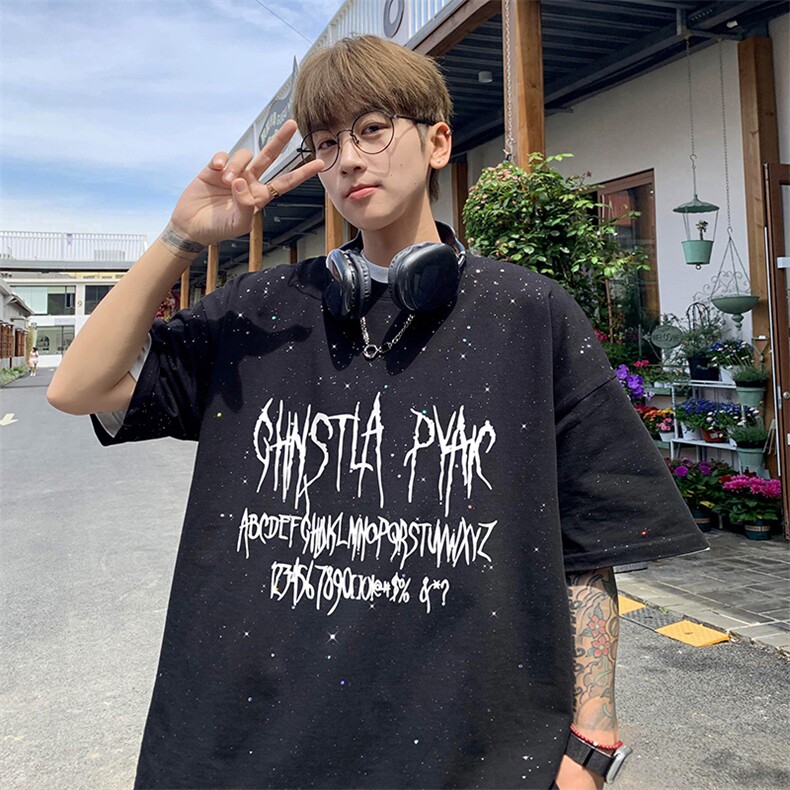 量大优供抖音视频 支持得物配合二开美式满天星亮片短袖T恤MTX155图片
