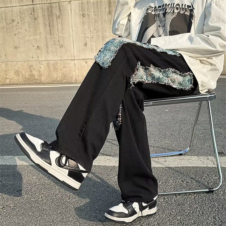 美式牛仔裤男冬季痞帅设计感宽松直筒潮牌高街vibe裤子NT043-P45,男装牛仔裤,星座1008