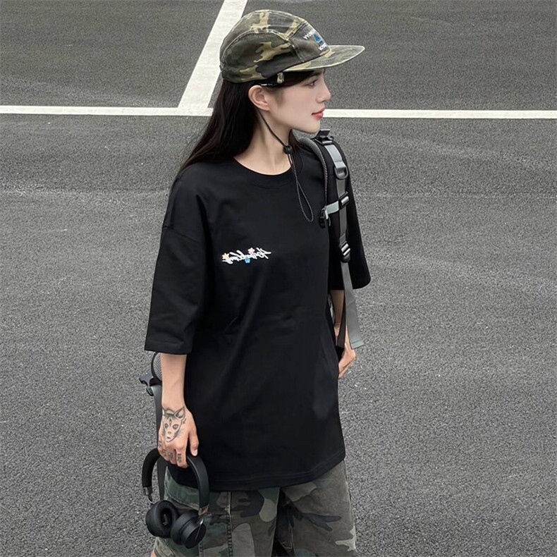 万针全刺绣工艺抖音得物高品质260克重磅纯棉双纱美式高街短袖T恤,男装T恤,电商A486