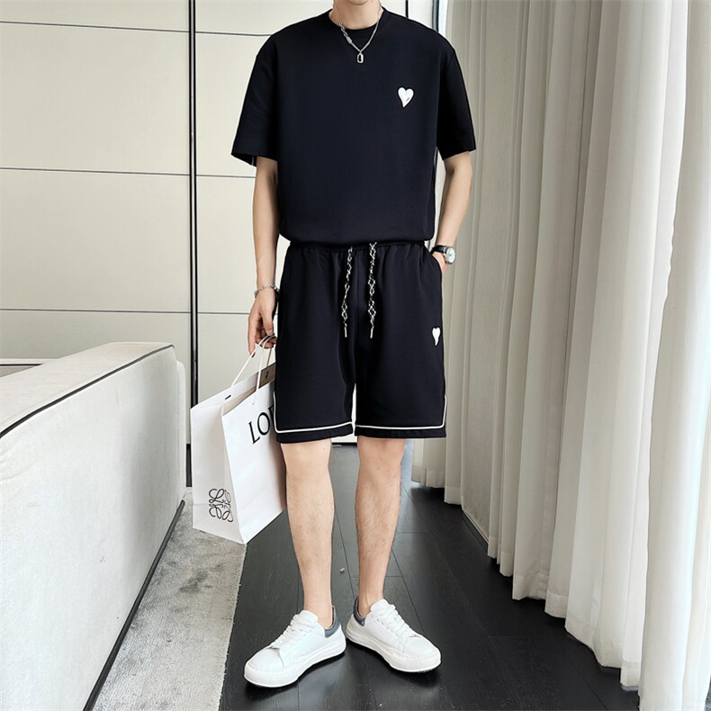 夏季短袖套装韩版五分裤潮流t恤短裤一套网红潮牌休闲运动服男图片