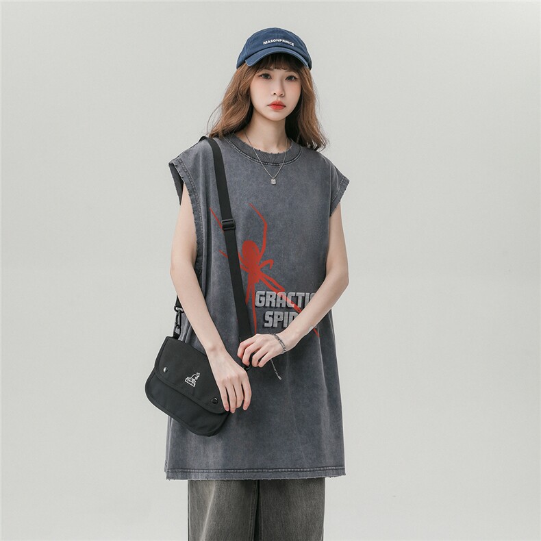 中性风23夏季时尚百搭无袖水洗宽松100棉短袖T恤DT260P45控68,男装T恤,A247A