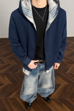 2026春季重磅华棉330g假两件连帽格子拼接男卫衣W24575-特P48控95，男装卫衣，电商A001-1
