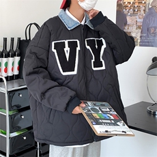 冬季新款设计感拼接棒球服情侣潮流ins衬衫领袄外套W6252-P75，男装棉衣，星座512-3
