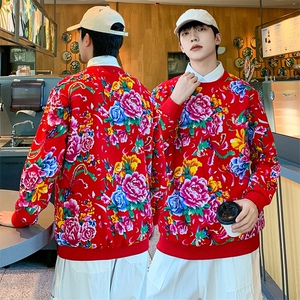 W2情侣大码衬衫领假两件卫衣外套学生班服团队新中式表演出汉服潮图片