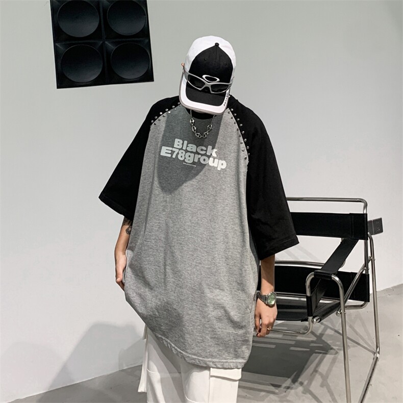 2024夏季新款撞色短袖T恤男潮牌设计感五分袖上衣现货T1736-P45,男装T恤,星座512-4