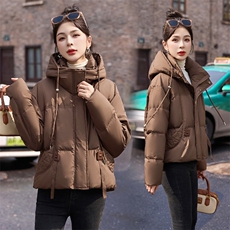 加厚保暖白鸭绒羽绒服女2024冬新款小个子洋气时尚连帽面包服外套，女装羽绒服，依如秀(原杭风阁)