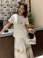 现货供应，2024夏季中式时尚熊猫绣花T恤，女装T恤，慧峰