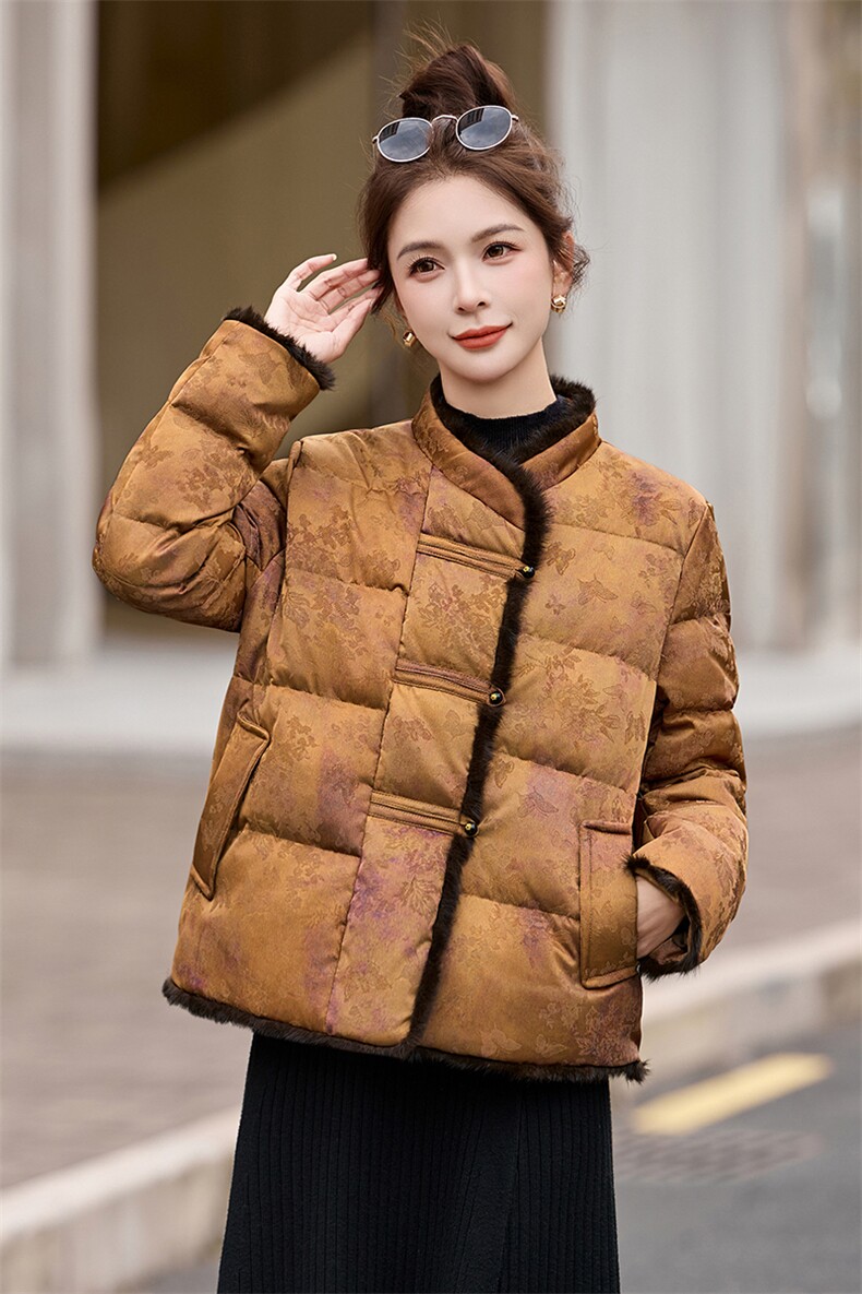 新中式G风羽绒服女2025冬新款今年流行水貂毛短款外套,女装羽绒服,伊仟回