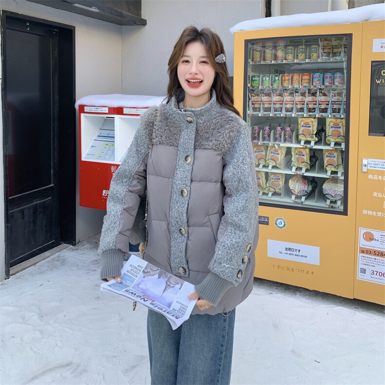 冬装新款羊羔毛拼接羽绒服外套90白鸭绒2C153-732-P295K438,女装羽绒服,2C153
