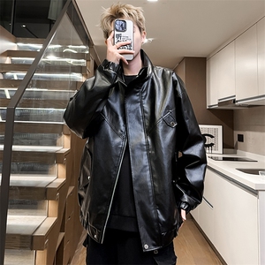 立领皮衣男潮流秋季皮夹克工装外套情侣款式A266-PY008-P75控138,女式皮衣搭配大衣图片图片