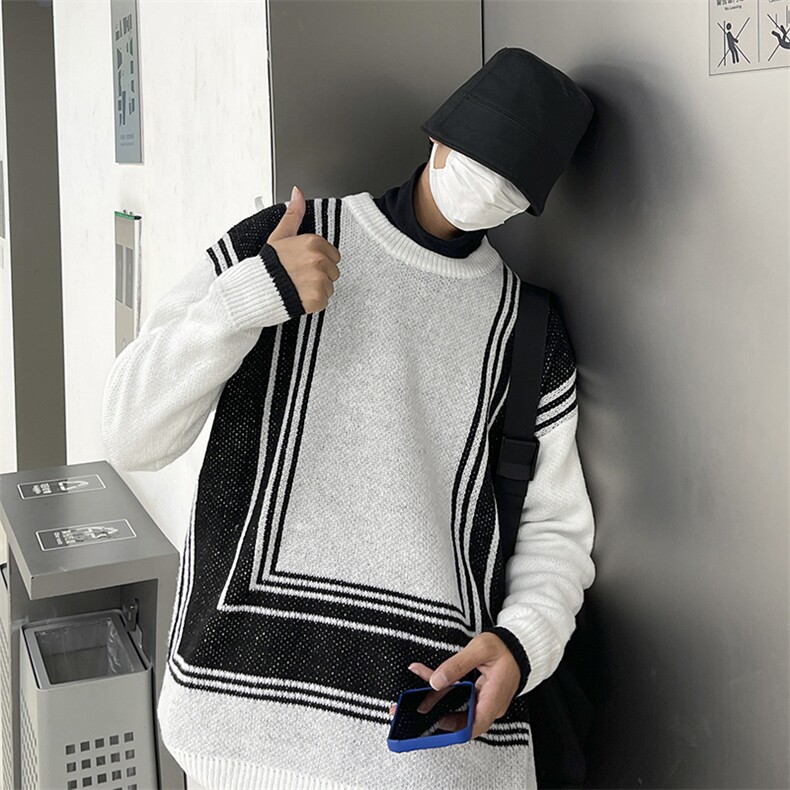 潮流韩版情侣款休闲毛衣男拼色针织帽衫圆领MY05526-P45,男装针织衫/毛衣,星座308B-1