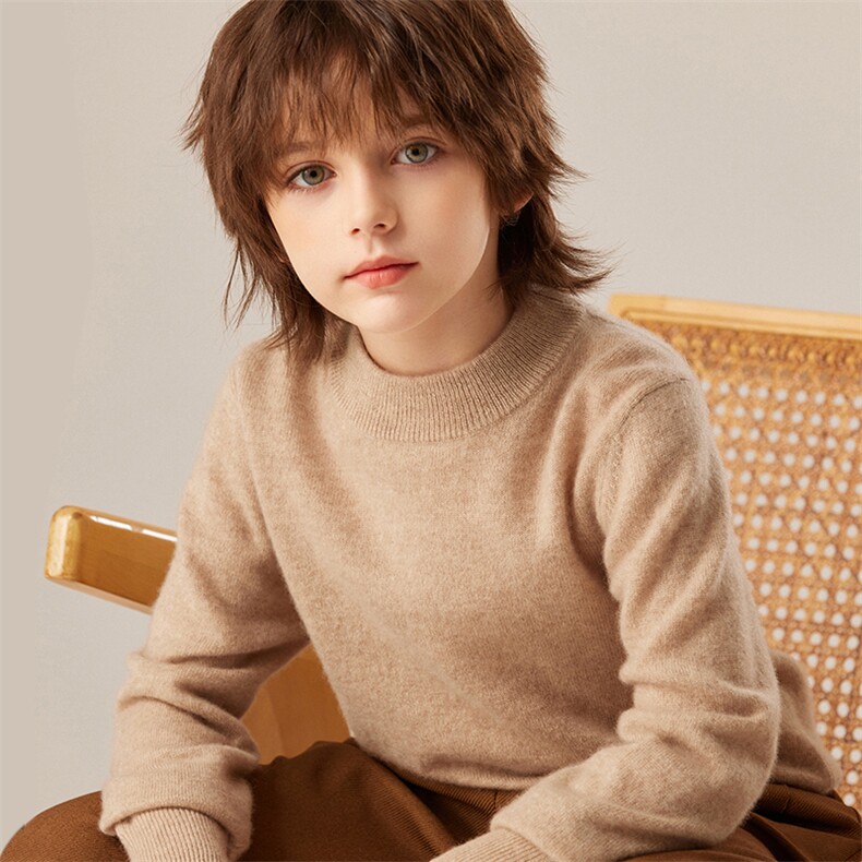 2025春秋新款羊绒衫男100山羊绒康赛妮羊绒线纯色打底衫针织上衣，童装儿童羊绒衫，旭泰羊绒