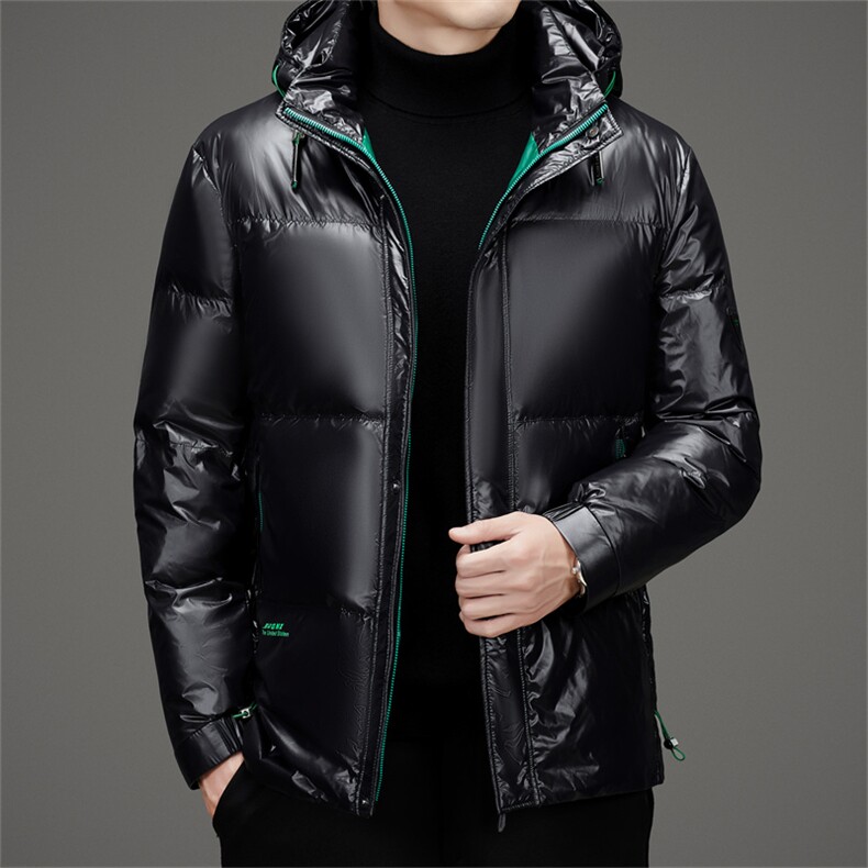 新标90绒防水黑金羽绒服外套男士秋冬青年休闲拆卸帽羽绒服大衣,男装羽绒服,钱塘723