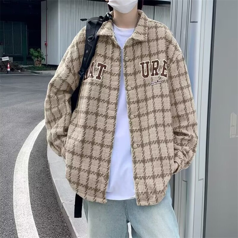 秋季新款休闲外套男潮格子夹克男生穿搭宽松上衣服CS2301/P52,男装夹克,星座506
