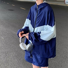 休闲运动拼色连帽防晒衣套装2024夏薄款防紫外线开衫防晒服外套，男装休闲套装，星座716-3